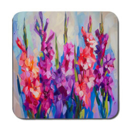 Benjamin Tate Design Abstract Floral Placemat And Coaster Set With Bright Purple Pink Flowers - thumbnail 3