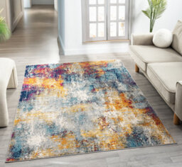 San Marino Modern Living Room Area Rug - Low Pile Abstract Design Muti Coloured 60Cm X 220Cm - thumbnail 3