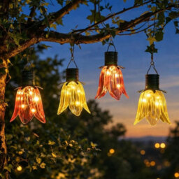 4 Pack Solar Pink Yellow Tulip Led Hanging Lights - thumbnail 1