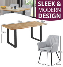Hallowood Furniture Cullompton Large Dining Table With Live Edge Effect And 4 Grey Fabric Arm Chair - thumbnail 3