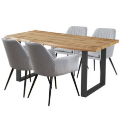 Hallowood Furniture Cullompton Large Dining Table With Live Edge Effect And 4 Grey Fabric Arm Chair - thumbnail 8