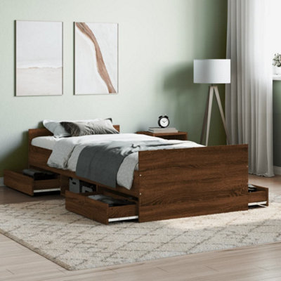 Berkfield Bed Frame With Headboard And Footboard Brown Oak 100X200 Cm - image 1