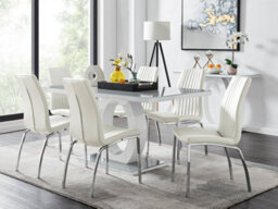 Furniturebox Giovani Rectangular 6 Seat White High Gloss Unique Halo Structural Dining Table Grey Glass Top 6 White Faux Leather Isco Chairs - thumbnail 1