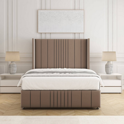 Bsspoke Elise Divan Bed Set Mink Plush Velvet 54Inch Wingedback Headboard & Footboard & Mattress No Drawers In All Sizes - image 1