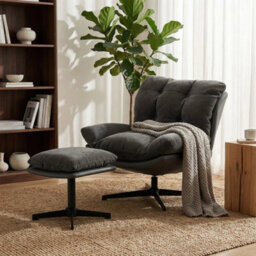 Accent Chair With Footstool, Upholstered Lounge Chair - thumbnail 1