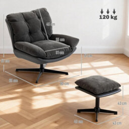 Accent Chair With Footstool, Upholstered Lounge Chair - thumbnail 2