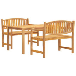 Berkfield 3 Piece Garden Dining Set Solid Wood Teak - thumbnail 2