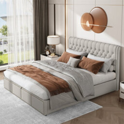 Abrihome 135X190Cm, Upholstered Double Bed With Bench (135X41X42Cm), With Hydraulic Lever, Functional Storage Bed, Velvet, Light Grey - thumbnail 7