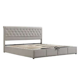 Abrihome 135X190Cm, Upholstered Double Bed With Bench (135X41X42Cm), With Hydraulic Lever, Functional Storage Bed, Velvet, Light Grey - thumbnail 2