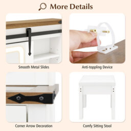 Costway Vanity Desk W/ Sliding Mirror & Dimmable Led Lights Dressing Table & Stool Set White & Brown - thumbnail 9