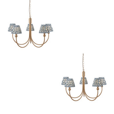 Loops Elegant 2 Pack Of Hanging Pendant Lights In Brushed Brass And Marlin Blue Fabric - image 1