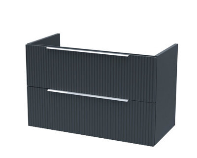 Hudson Reed Fluted 800mm Wall Hung 2-Drawer Unit-Soft Black - image 1