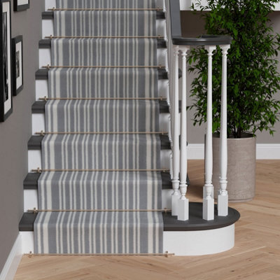 Loomed Grey Striped Cut To Measure Stair Carpet Runner 70Cm Wide - image 1