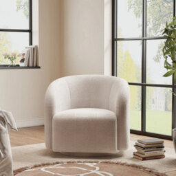 Accent Swivel Chair Lounge Tub Armchair White Cream - thumbnail 3