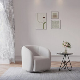 Accent Swivel Chair Lounge Tub Armchair White Cream - thumbnail 4