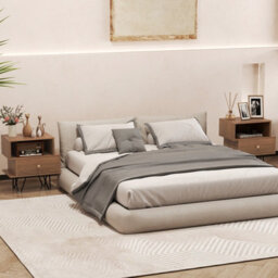Costway Set Of 2 Sofa Side Tables Modern Bedside Tables With Removable Drawer Natural - thumbnail 3