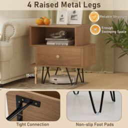 Costway Set Of 2 Sofa Side Tables Modern Bedside Tables With Removable Drawer Natural - thumbnail 4