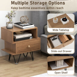 Costway Set Of 2 Sofa Side Tables Modern Bedside Tables With Removable Drawer Natural - thumbnail 5