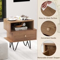 Costway Set Of 2 Sofa Side Tables Modern Bedside Tables With Removable Drawer Natural - thumbnail 6
