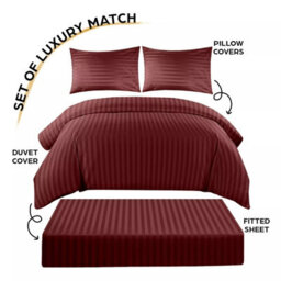 Ameha Red Striped Microfibre Bedding Set Single, Reversible & Breathable Duvet Cover, Fitted Sheet & Pillowcase - thumbnail 3
