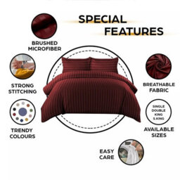 Ameha Red Striped Microfibre Bedding Set Single, Reversible & Breathable Duvet Cover, Fitted Sheet & Pillowcase - thumbnail 2