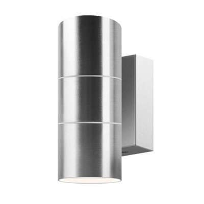 Kerry Outdoor Wall Lights, Ip 65 Waterproof Up Down Mains Powered Lighting, Outside Sliver Stainless Steel Sconce With Push