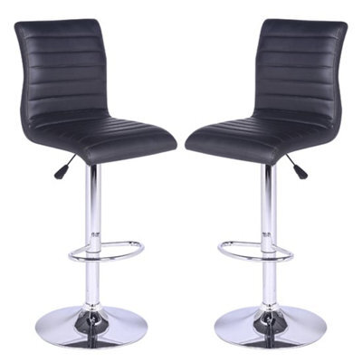 Furniture in Fashion Ripple Black Faux Leather Bar Stools With Chrome Base In Pair - image 1