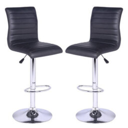 Furniture in Fashion Ripple Black Faux Leather Bar Stools With Chrome Base In Pair - thumbnail 1