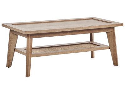 Beliani Rustic 100 X 50 Cm Coffee Table - Engineered Wood With Rattan Shelf - image 1