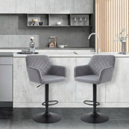 Alivio Adjustable Swivel Modern Velvet Bar Stools Backrest Counter Height Chairs (Set Of 2, Grey) - thumbnail 7