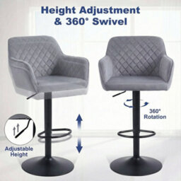 Alivio Adjustable Swivel Modern Velvet Bar Stools Backrest Counter Height Chairs (Set Of 2, Grey) - thumbnail 2