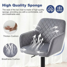 Alivio Adjustable Swivel Modern Velvet Bar Stools Backrest Counter Height Chairs (Set Of 2, Grey) - thumbnail 5