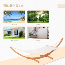 Outsunny Outdoor Garden Hammock Swing Hanging Bed W/wooden Stand For Patio White - thumbnail 7