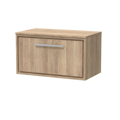 Hudson Reed Lille Wall Hung Single Drawer Contemporary Vanity Unit With Worktop In Bleached Oak, 805 X 460mm - image 1