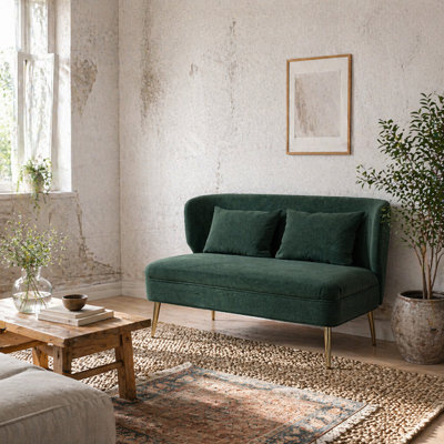 Wyld Haus Madi Linen-Effect Dark Green 2-Seater Sofa With Wingback Design And Gold Metal Legs - image 1