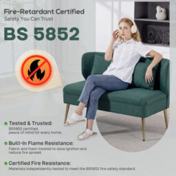 Wyld Haus Madi Linen-Effect Dark Green 2-Seater Sofa With Wingback Design And Gold Metal Legs - thumbnail 8