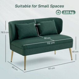 Wyld Haus Madi Linen-Effect Dark Green 2-Seater Sofa With Wingback Design And Gold Metal Legs - thumbnail 3