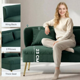 Wyld Haus Madi Linen-Effect Dark Green 2-Seater Sofa With Wingback Design And Gold Metal Legs - thumbnail 5