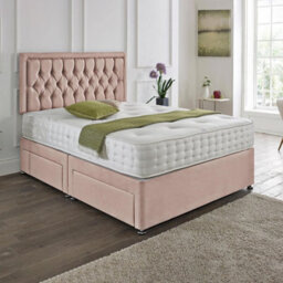Dining Tables Lisbon Matching Headboard Divan Set, 2 Drawer On Same Side With Sprung 1500 Comfort Mattress- Plush Pink Pale - Double - thumbnail 1
