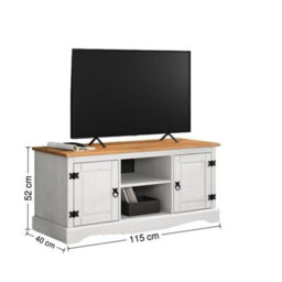 Tv Unit White Wax 2 Door 1 Shelf Media Solid Pine - thumbnail 2