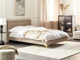 Beliani Bed Velvet Limoux 140 X 200 Cm (Eu Double) Taupe - thumbnail 2