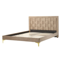 Beliani Bed Velvet Limoux 140 X 200 Cm (Eu Double) Taupe - thumbnail 4