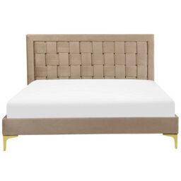 Beliani Bed Velvet Limoux 140 X 200 Cm (Eu Double) Taupe - thumbnail 5