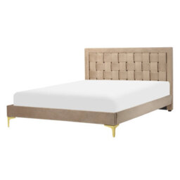Beliani Bed Velvet Limoux 140 X 200 Cm (Eu Double) Taupe - thumbnail 1