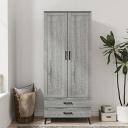Urbn-Living Urbnliving 180Cm Height Black Wardrobe With Ash Grey 2 Door 2 Drawer Modern Bedroom Clothes Storage Hanging Rail - thumbnail 2