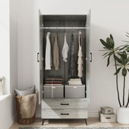Urbn-Living Urbnliving 180Cm Height Black Wardrobe With Ash Grey 2 Door 2 Drawer Modern Bedroom Clothes Storage Hanging Rail - thumbnail 3