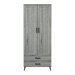 Urbn-Living Urbnliving 180Cm Height Black Wardrobe With Ash Grey 2 Door 2 Drawer Modern Bedroom Clothes Storage Hanging Rail - thumbnail 6
