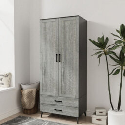 Urbn-Living Urbnliving 180Cm Height Black Wardrobe With Ash Grey 2 Door 2 Drawer Modern Bedroom Clothes Storage Hanging Rail - thumbnail 1