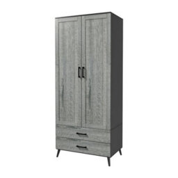 Urbn-Living Urbnliving 180Cm Height Black Wardrobe With Ash Grey 2 Door 2 Drawer Modern Bedroom Clothes Storage Hanging Rail - thumbnail 5