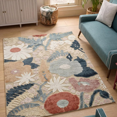 Gardenia Orchid Indoor Outdoor Low Pile Area Rug Floral Design Beige 200 X 290 Cm - image 1